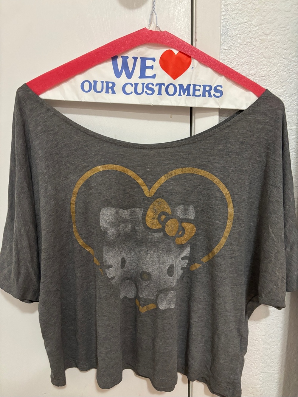 Sanrio Gray Hello Kitty loose fit soft with Gold Heart double sided t shirt tee
